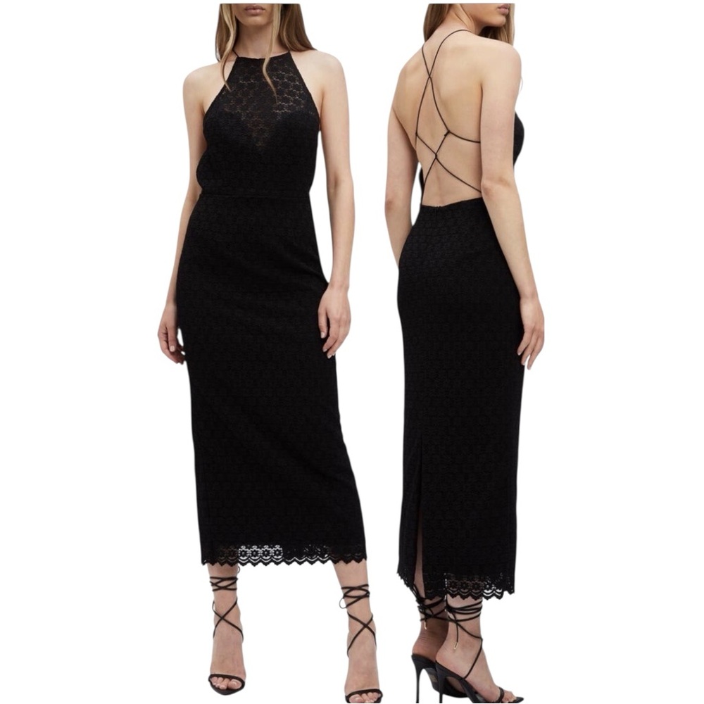 BARDOT Chameleon Lace‎ Halter Midi Dress, Floral Lace, Black, Size XXL
